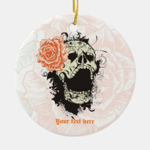 Décoration En Céramique Goth crâne avec rose orange vintage