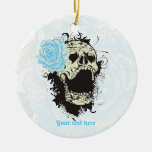 Décoration En Céramique Goth crâne avec vintage bleu rose