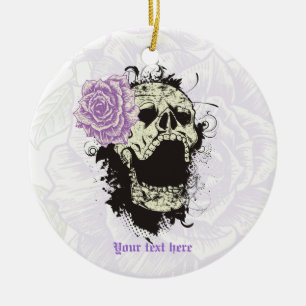 Décoration En Céramique Goth crâne avec vintage rose violet