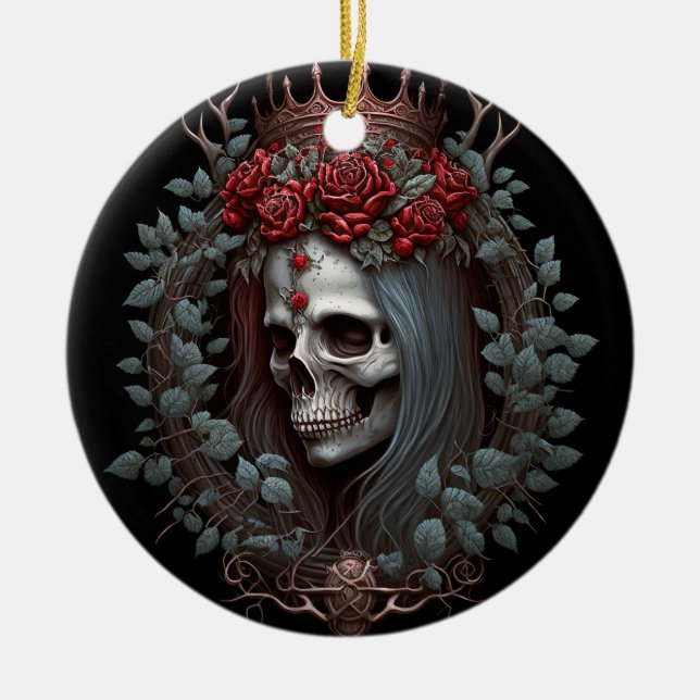 Décoration En Céramique Goth Crâne Rose Couronne gothique (Devant)