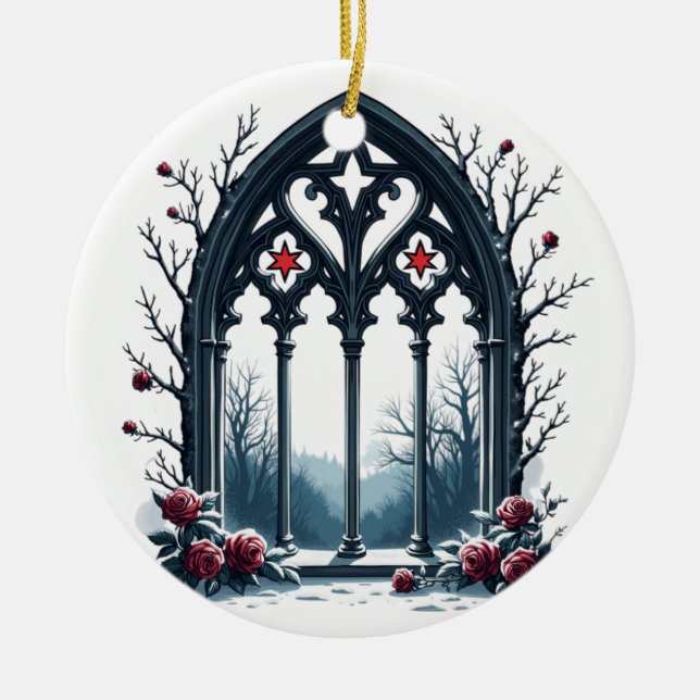 Décoration En Céramique Gothic Winter Window with Roses (Devant)