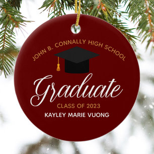 Décoration En Céramique Graduation Red Gold Custom High School Nom