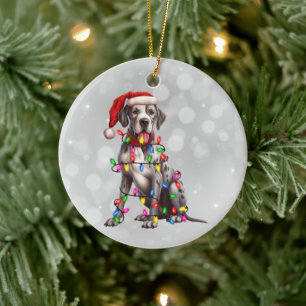 Décoration En Céramique Grand chien Danse aux lumières de Noël