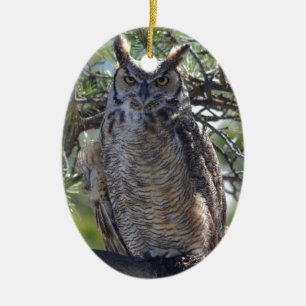 Décoration En Céramique Grand hibou à cornes dans l'arbre