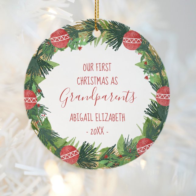 Décoration En Céramique Grand-parents Premier Noël Baby Photo Wreath (Créateur téléchargé)