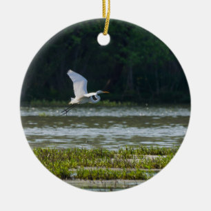 Décoration En Céramique Grande Aigrette Blanche en Vol