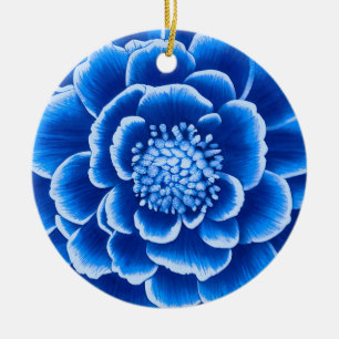 Décoration En Céramique Grande Fleur de Dahlia Bleue
