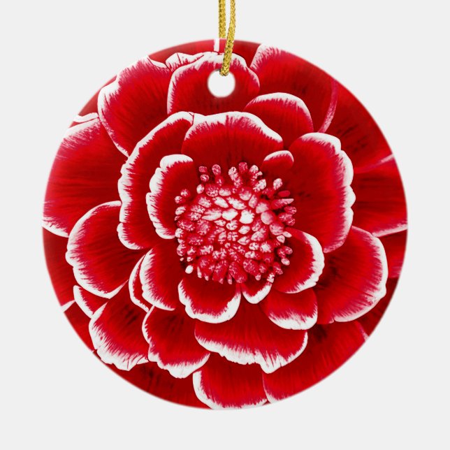 Décoration En Céramique Grande fleur de dahlia rouge et blanc (Devant)