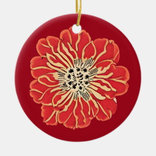Décoration En Céramique Grande Fleur Rouge Art Nouveau