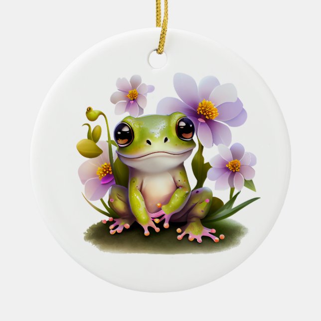 Décoration En Céramique Grenouille mignonne en fleurs (Devant)