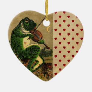 Décoration En Céramique Grenouille romantique Whimsical vintage avec Violo