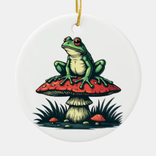 Décoration En Céramique Grenouille sur champignon Cottagecore Forêt de cha