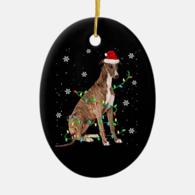 Décoration En Céramique greyhound, petit feu de Noël, père Noël (Devant)