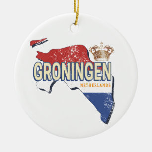 Décoration En Céramique Groningen Pays-Bas Retro Carte Néerlandais Vintage