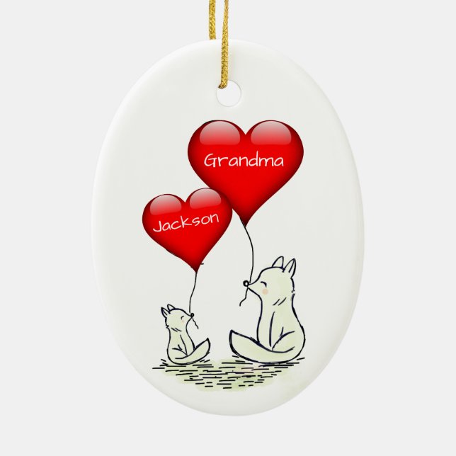 Décoration En Céramique Gros et petits renards mignons aux Coeurs rouges (Dos)