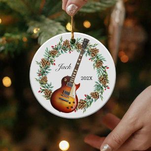 Décoration En Céramique Guitare électrique Noël Wreath Pine Cones Musique