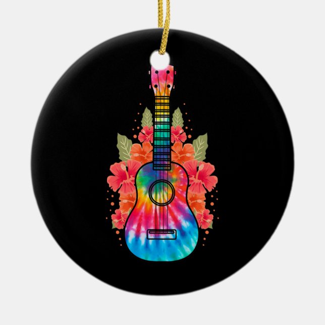 Décoration En Céramique Guitare Uke Fleur Hawaii (Devant)