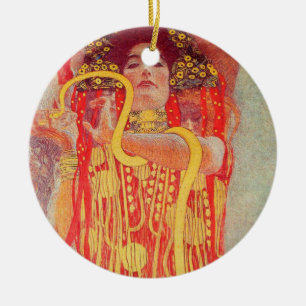 Décoration En Céramique Gustav Klimt Red Woman Gold Snake Peinture