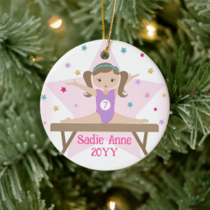 Décoration En Céramique Gymnastique Brune Gymnaste Cheveux Bruns Cadeau Pe