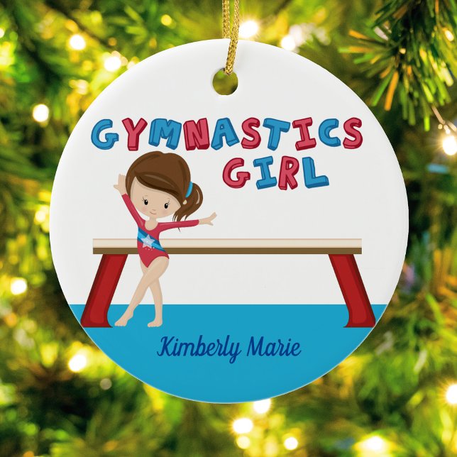 Décoration En Céramique Gymnastique Girl Cute Blue Monogramme Gymnaste (Créateur téléchargé)