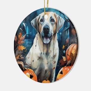 Décoration En Céramique Halloween Berger d'Anatolie avec citrouilles Épouv