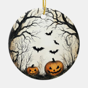 Décoration En Céramique Halloween Citrouille et chauve-souris