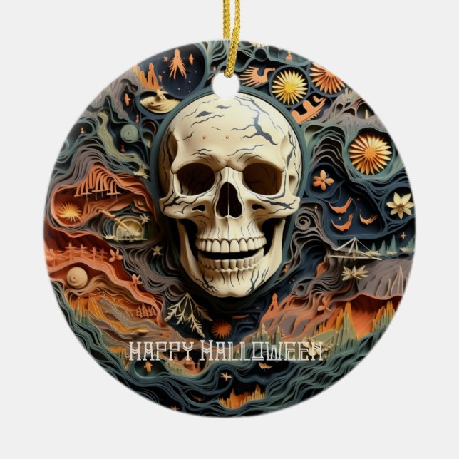 Décoration En Céramique Halloween Skeleton Paper Quill Art (Devant)