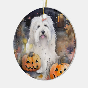 Décoration En Céramique Halloween vieux chien anglais avec la peur Citroui