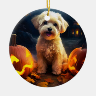 Décoration En Céramique Halloween Yorkipoo Avec La Peur Citrouille