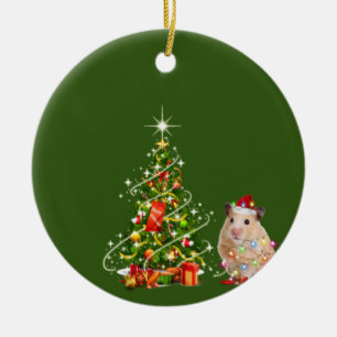 Décoration En Céramique Hamster Avec LUMIÈRE Casquette Noël