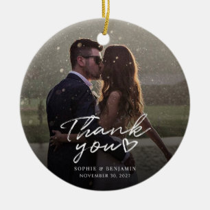 Décoration En Céramique Hand-Lettered Christmas Wedding Photo Thank You