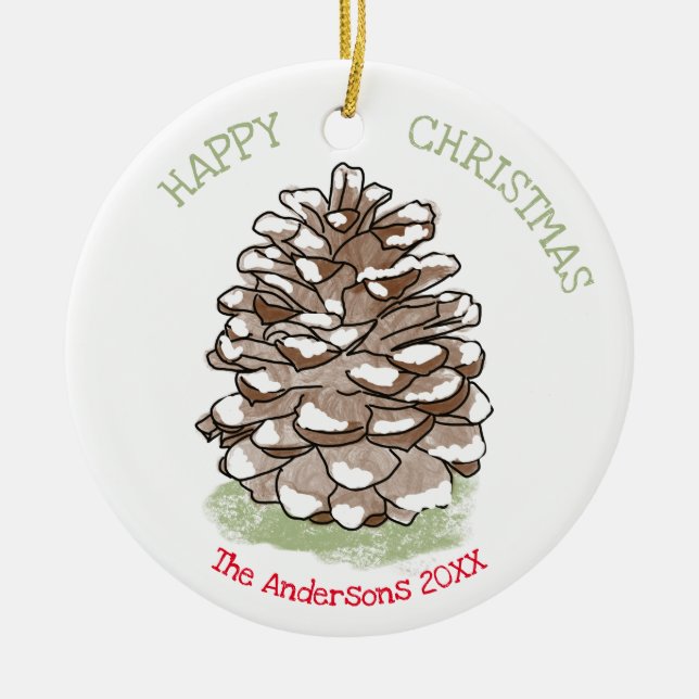 Décoration En Céramique Happy Christmas Pine Cone Personnalisé (Devant)