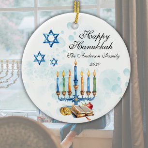 Décoration En Céramique Happy Hanoukka Watercolor Family Photo