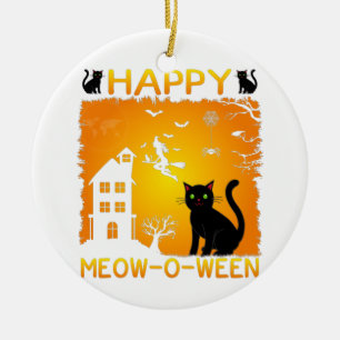 Décoration En Céramique Happy Meow-O-Ween - Chats noirs, Maison hantée