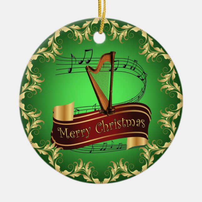 Décoration En Céramique Harpe ~ Scroll musical ~ Joyeux Noël ~ * ~ (Devant)