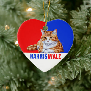 Décoration En Céramique Harris Walz 2024 Manifestement Chat Rouge Bleu