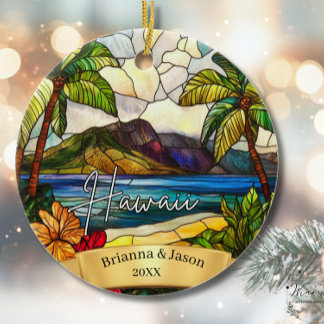 Décoration En Céramique Hawaii Christmas Ornament Couples Family Vacation
