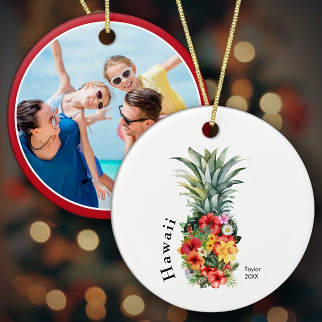 Décoration En Céramique Hawaii Famille Vacation Photo Ananas Noël (Créateur téléchargé)