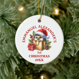 Décoration En Céramique Hérisson Mignon Premier Noël Personnalisé