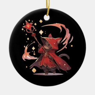 Décoration En Céramique Héros Chat Mignon Mage Rouge