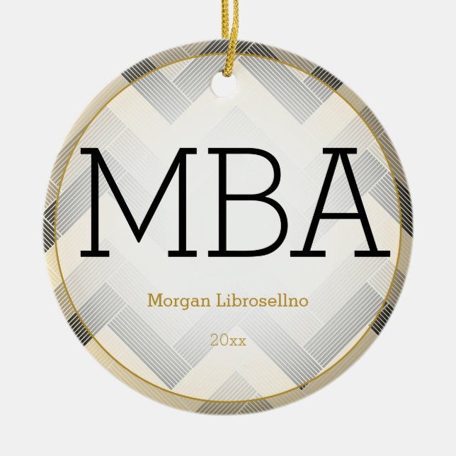 Décoration En Céramique Herringbone Noir Tan MBA Nom de la graduation Anné (Devant)