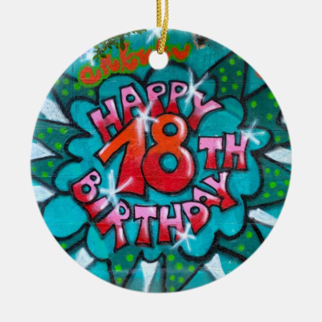 Décoration En Céramique Heureux Graffiti du 18ème anniversaire (Devant)