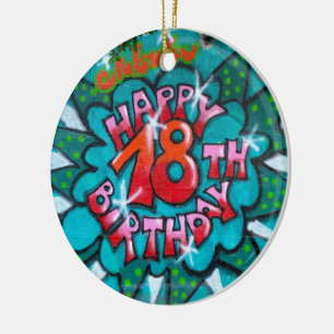 Décoration En Céramique Heureux Graffiti du 18ème anniversaire