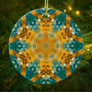 Décoration En Céramique Hex Mandala bleu et jaune