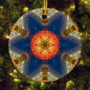 Décoration En Céramique Hex Mandala bleu orange et rouge