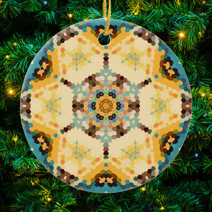 Décoration En Céramique Hex Mandala jaune et bleu