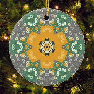 Décoration En Céramique Hex Mandala Jaune Turquoise et Brown