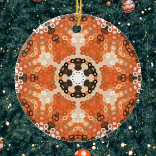 Décoration En Céramique Hex Mandala Orange Blanc et Brown