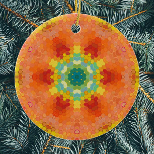Décoration En Céramique Hex Mandala orange jaune rouge et bleu