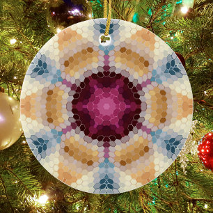 Décoration En Céramique Hex Mandala Orange rose et bleu